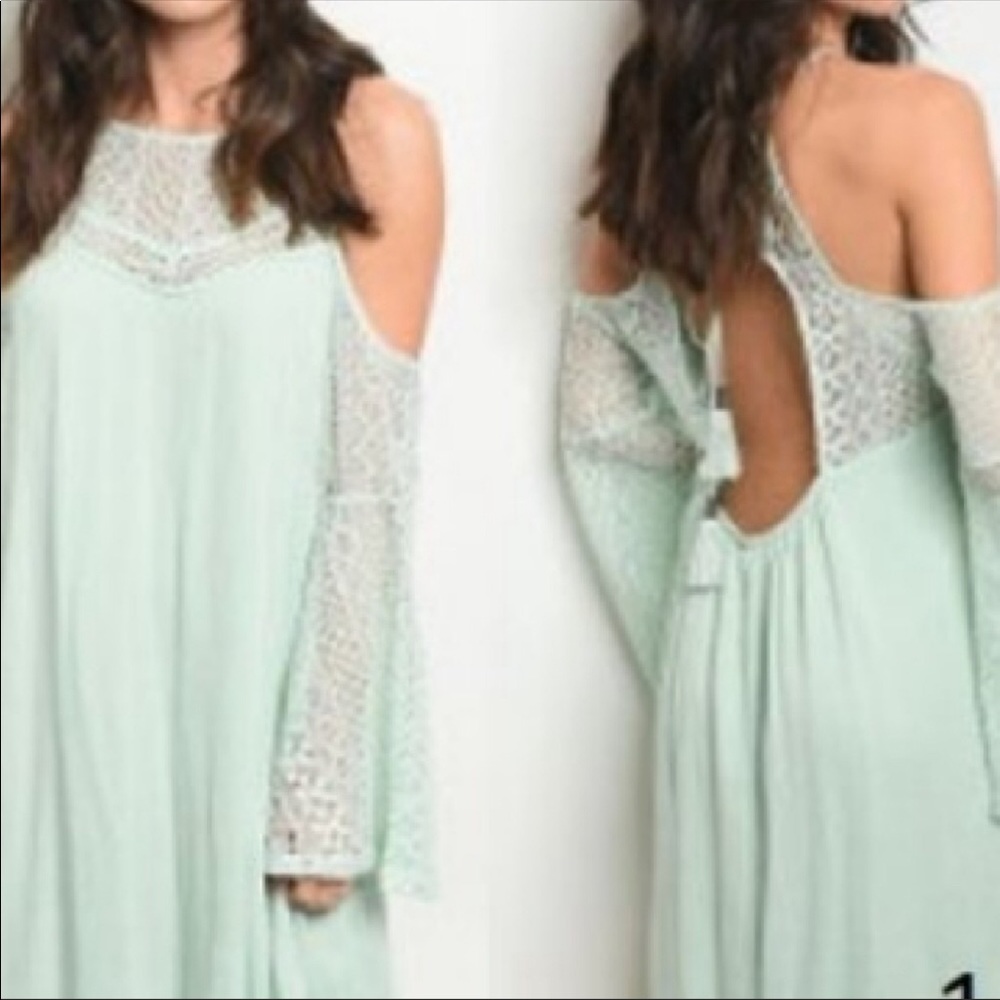 Mint Boho Cold Shoulder Dress